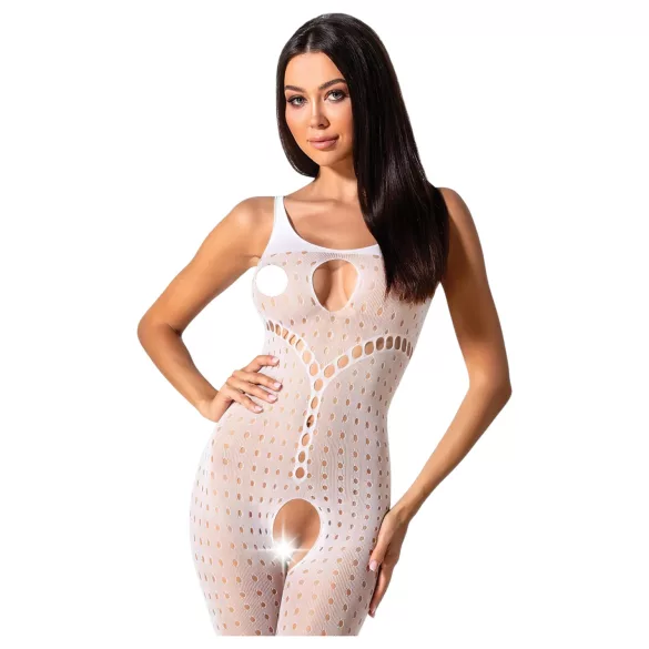 Passion BS078 - macacão erótico aberto com bolinhas - branco S-L