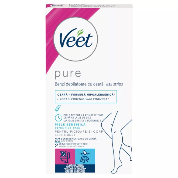 Veet Pure - tiras de cera para pernas e corpo - pele sensível - 20 unidades