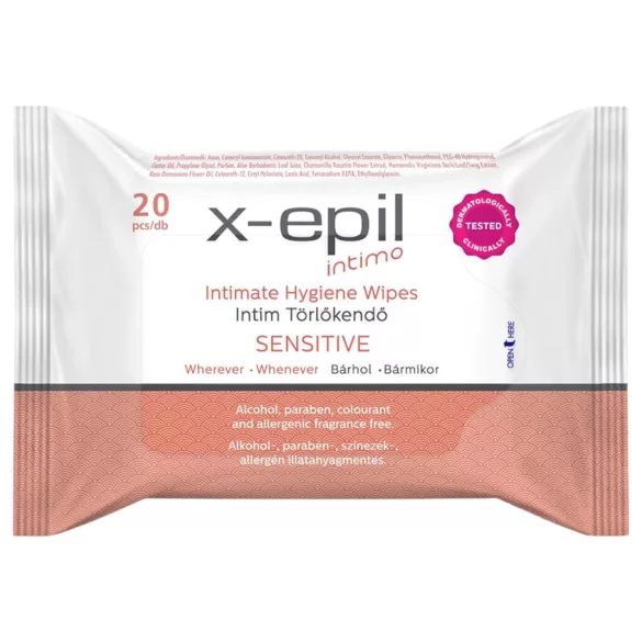 X-Epil Intimo Sensitive - lenço íntimo feminino - pacote 20 unidades