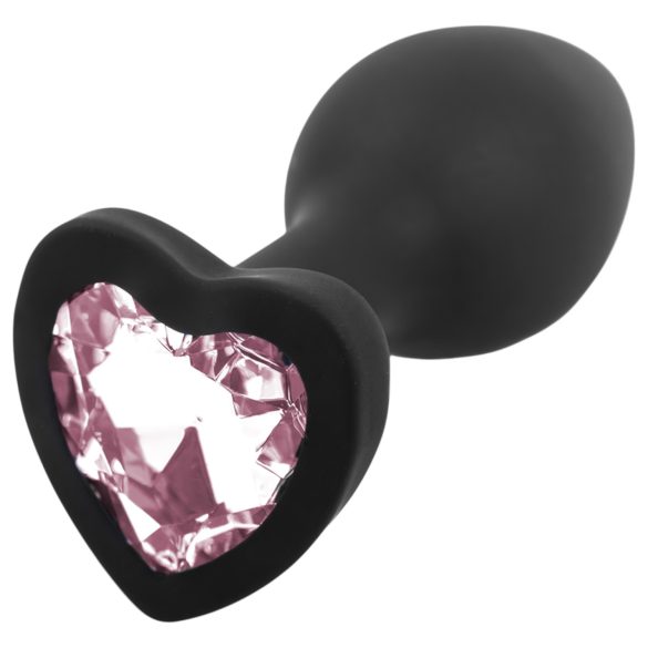 Sunfo - plugue anal de silicone com pedra em forma de coração (preto-rosa)
