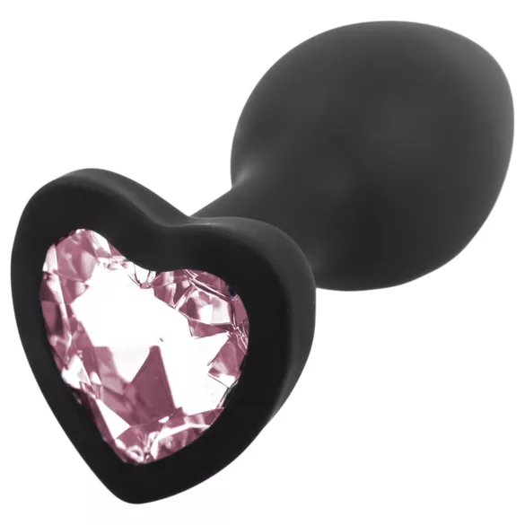 Sunfo - plug anal silicone com pedra em forma de coração - preto/rosa