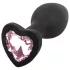 Sunfo - plug anal silicone com pedra em forma de coração - preto/rosa