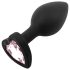 Sunfo - plugue anal de silicone com pedra em forma de coração (preto-rosa)