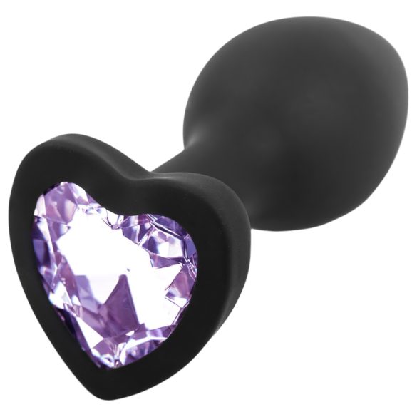 Sunfo - Plug Anal de Silicone com Pedra em Forma de Coração (Preto-Roxo)