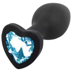   Sunfo - plug anal de silicone com pedra em forma de coração azul - preto
