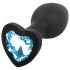 Sunfo - Plug Anal de Silicone com Pedra Azul em Forma de Coração (Preto)