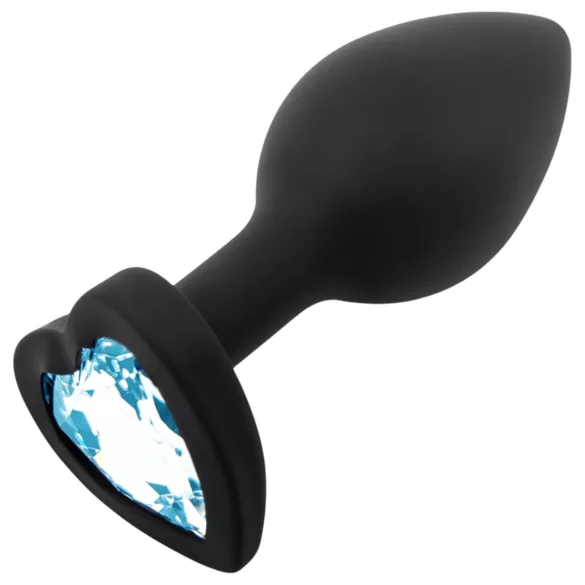 Sunfo - plug anal de silicone com pedra em forma de coração azul - preto