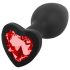 Sunfo - Plug Anal de Silicone com Pedra Vermelha em Forma de Coração (Preto)