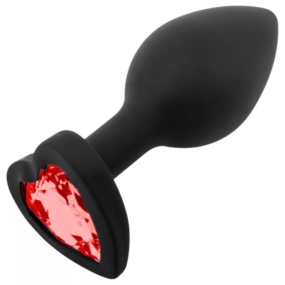Sunfo - plug anal silicone - pedra coração vermelha - preto