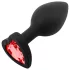 Sunfo - plug anal silicone - pedra coração vermelha - preto