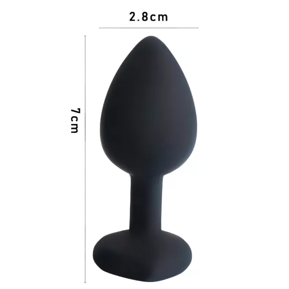 Sunfo - plug anal silicone - pedra coração vermelha - preto