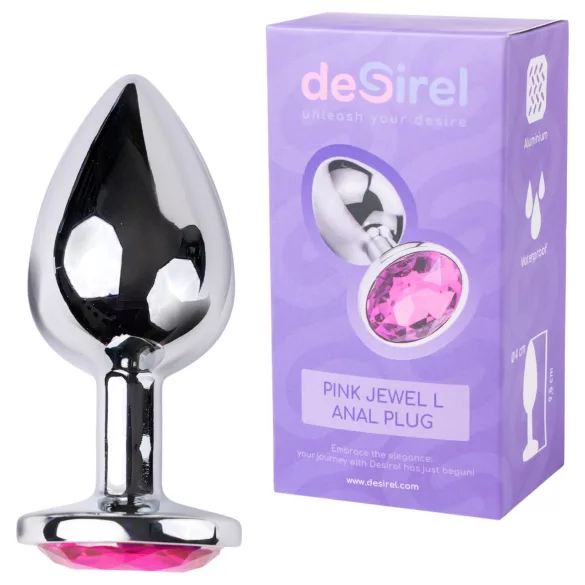 Desirel - plug anal com joia pink - metal prata/rosa