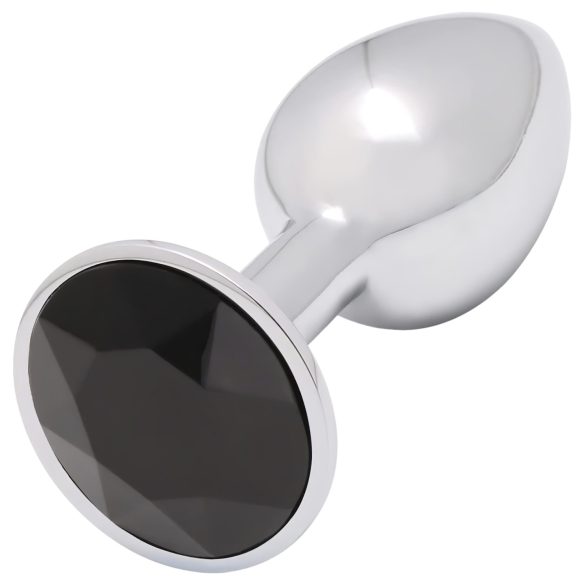 Sunfo - Plug Anal de Metal com Pedra Preta (Prata)