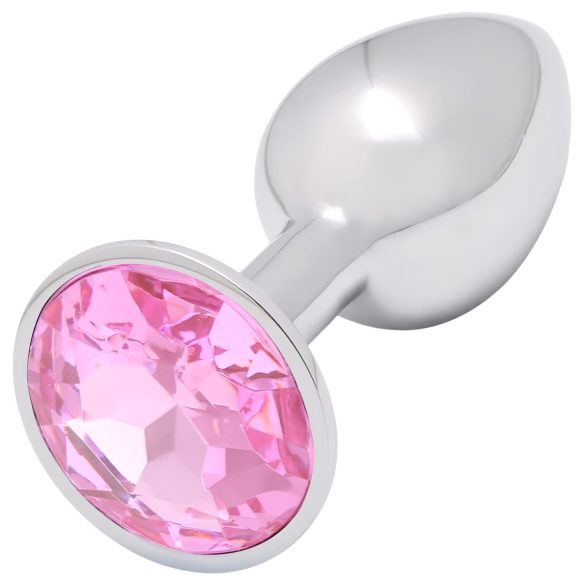 Sunfo - plug anal de metal com pedra rosa (prateado)