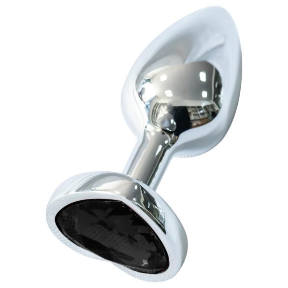 Sunfo - Plug Anal de Metal com Pedra Preta em Forma de Coração (Prateado)