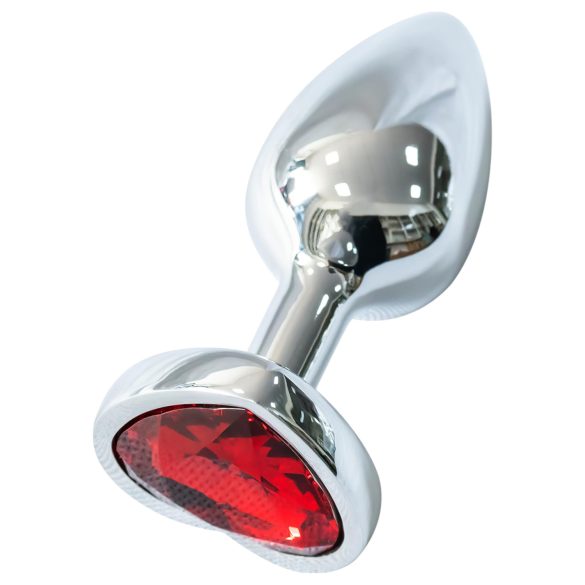 Sunfo - Plug Anal Metálico com Pedra Vermelha em Forma de Coração (Prata)