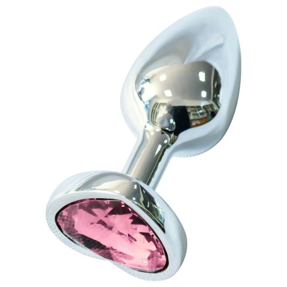 Sunfo - Plug Anal de Metal com Pedra Rosa em Forma de Coração (Prateado)