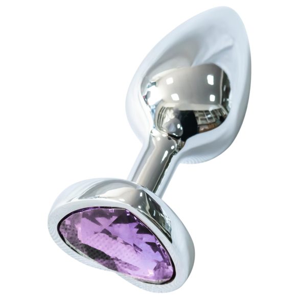 Sunfo - Plug Anal Metálico com Pedra Lilás em Forma de Coração (Prata)