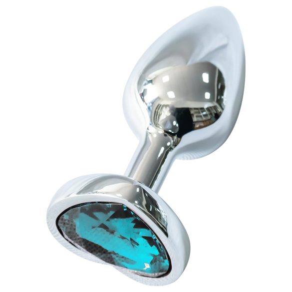 Sunfo - Plug Anal Metálico com Pedra Coração Azul Claro (Prateado)