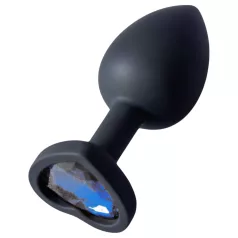   Sunfo - plug anal em silicone com pedra coração azul escuro - preto