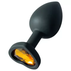   Sunfo - plug anal silicone com pedra em forma de coração dourada - preto