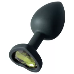   Sunfo - plug anal de silicone com pedra verde em forma de coração - preto