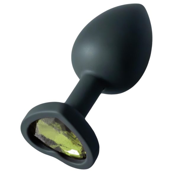 Sunfo - Plug Anal de Silicone com Pedra Verde em Forma de Coração (Preto)