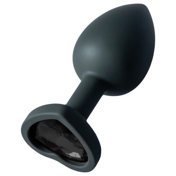Sunfo - Plug Anal de Silicone com Pedra em Forma de Coração (Preto)