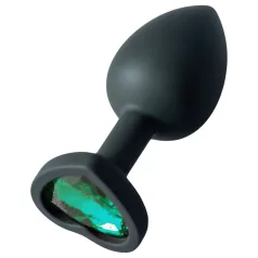   Sunfo - plug anal silicone com pedra verde escura em formato de coração preto