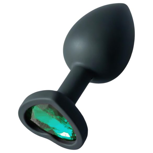 Sunfo - plugue anal de silicone com pedra em forma de coração verde escuro (preto)