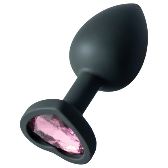 Sunfo - plug anal de silicone com pedra rosa em formato de coração (preto)