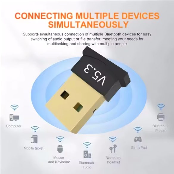 Adaptador USB Bluetooth 5.3 para até 6 dispositivos