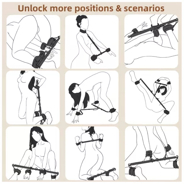 Lonely - barra separadora ajustável com algemas - preto