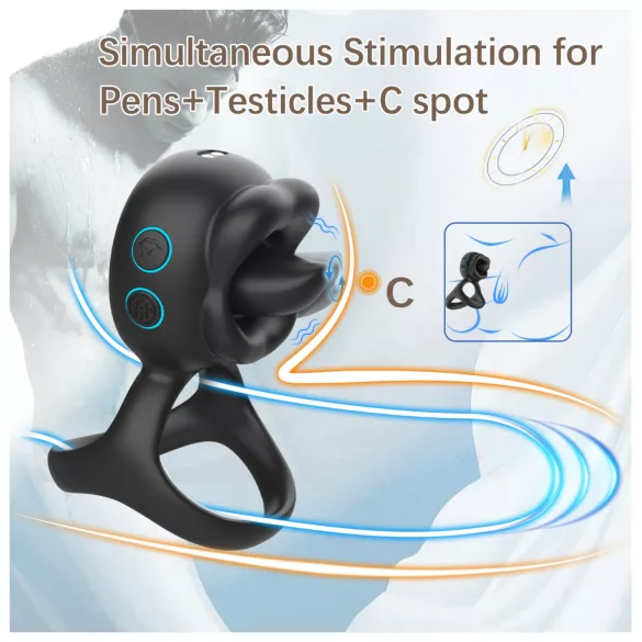 Biu-Biu - anel peniano com vibrador clitóris - silicone preto