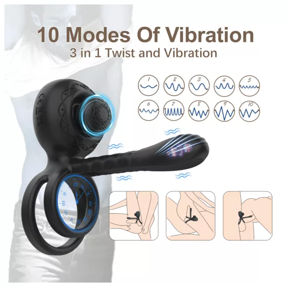 Biu-Biu - anel peniano e vibrador casal - silicone preto