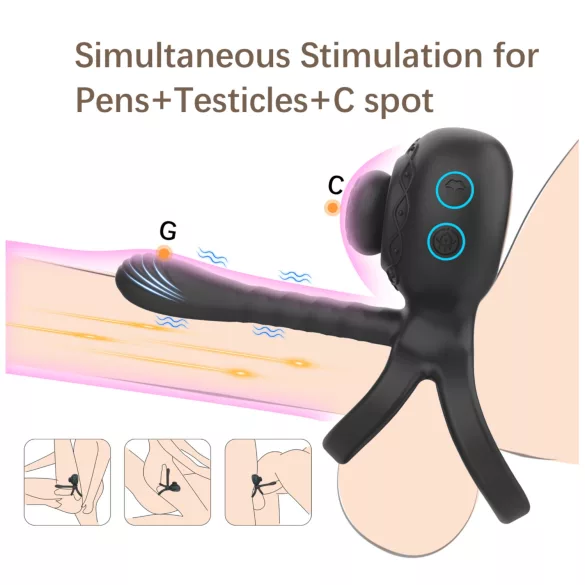 Biu-Biu - anel peniano e vibrador casal - silicone preto