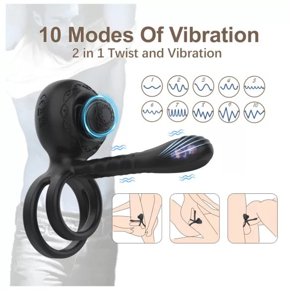 Biu-Biu - anel peniano e vibrador casal - silicone preto