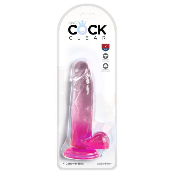 King Cock Clear 7 - Dildo com Escroto (Rosa)