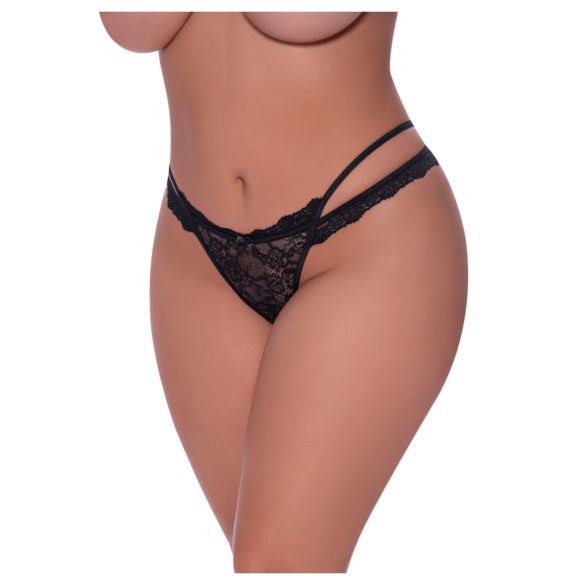 Magic Silk - tanga de renda de alças duplas (preto)