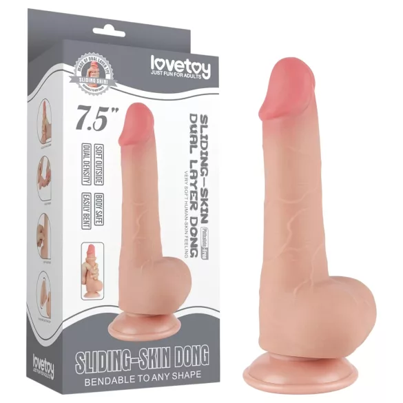 Lovetoy Sliding-Skin - dildo com escroto duplo revestimento - 20cm bege