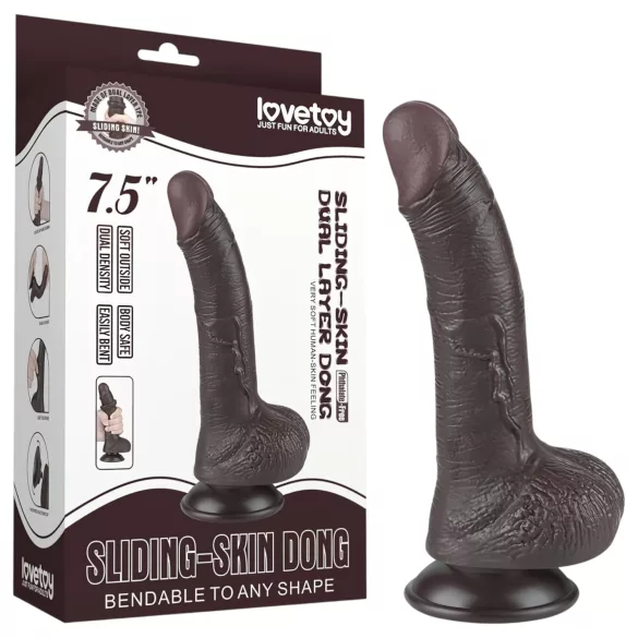 Lovetoy Sliding-Skin - dildo com ventosa - duplo revestimento 19,5cm - marrom