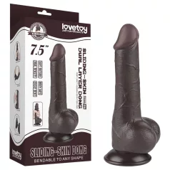  Lovetoy Sliding-Skin - dildo com escroto duplo revestimento - 19,5cm marrom