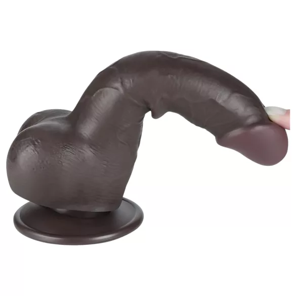 Lovetoy Sliding-Skin - dildo com escroto duplo revestimento - 19,5cm marrom
