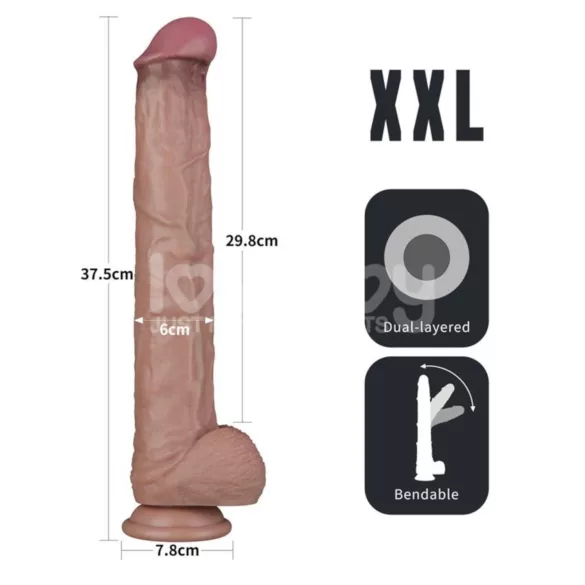 Lovetoy - dildo realístico XXL duplo silicone 36,5cm cor natural