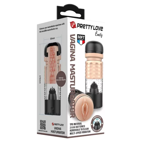 Pretty Love Emily - masturbador vagina realista masculina - cor preta