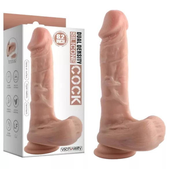 Dupla Densidade - dildo realístico com ventosa e com testículos - 20 cm (cor natural)