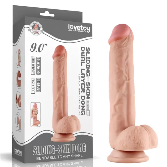 Lovetoy Sliding-Skin - dildo realista duplo revestimento - 23cm cor natural