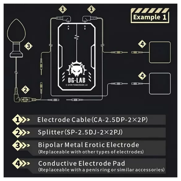 DG-LAB - divisor de eletrodo de ficha de 2,5 mm para 2 mm (preto)
