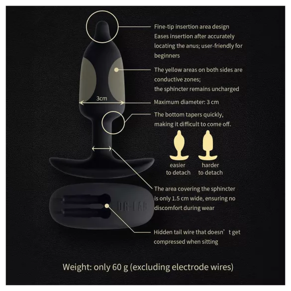 DG-LAB - plug anal de silicone condutivo bipolar (preto)