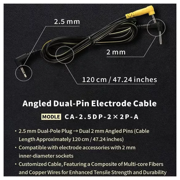 DG-LAB - cabo de eletrodo em ângulo reto com pinos de 2 mm (preto)